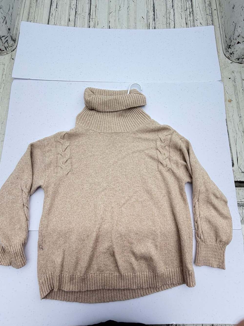 St. John bay Tan Cable Knit Turtleneck Sweater